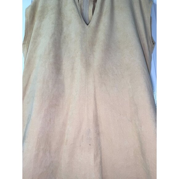 Vintage Lilli Ann Sleeveless Shift Dress Tan V-Neck Ultra Suede Neutral Chic - Picture 4 of 9